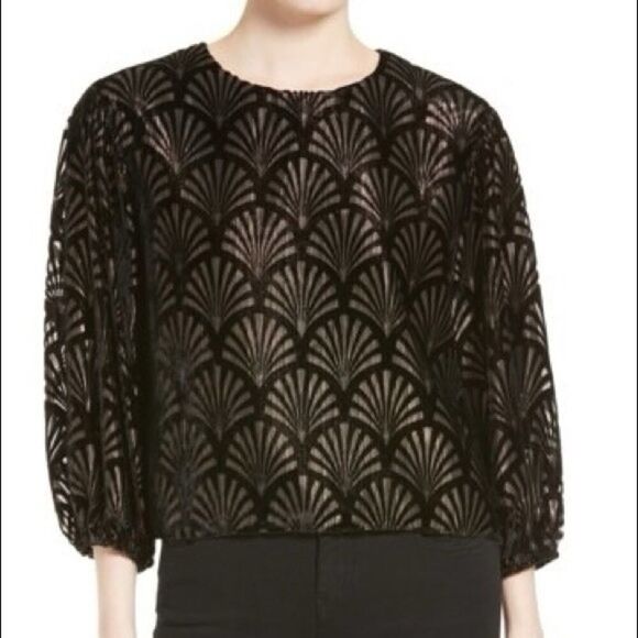 Alice + Olivia Tops - Alice + Olivia Black Metallic Art Deco Blouse Small 3/4 Sleeve Party Top